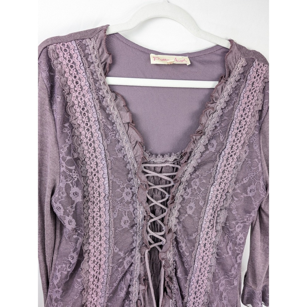 Vintage Y2K Pretty Angel Lace Up Top L Purple Fairy Grunge Whimsigoth Hippie - Picture 4 of 9